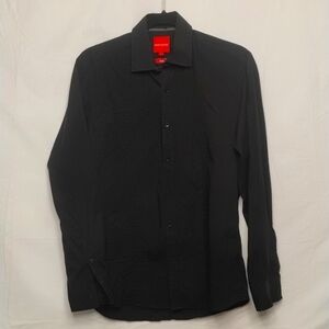 Report collection medium black stretch long sleeve button down men's dress shirt